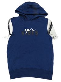 Tmavomodrá tepláková vesta s nápisom a kapucňou George