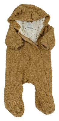 Hnedá huňatá podšitá kombinéza s kapucňou Primark