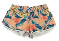 Korálovo-barevné plážové kraťasy s obrázky 