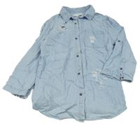 Světlemodrá lehká riflová halenka s dírami a kapsou Zara