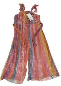 Nové - barevný silonový pruhovaný kalhotový overal s páskem Tu