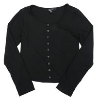 Černé crop žebrované triko s knoflíky New Look