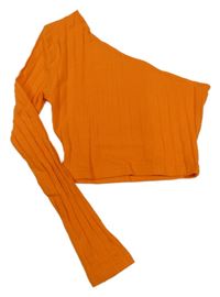 Oranžový rebrovaný crop top s dlhým rukávom