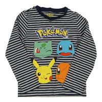 Šedo-tmavomodré pruhované triko s pokémony C&A