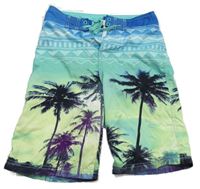 Zeleno-žlto-modré plážové kraťasy s palmami H&M