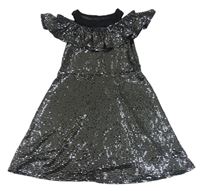 Čierno-strieborné trblietavé šaty s volánikom Primark