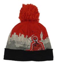 Červeno-šedo-černá čepice se Spidermanem a bambulí George