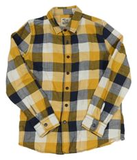 Hořčicovo-bielo-tmavomodrá kockovaná košeľa C&A