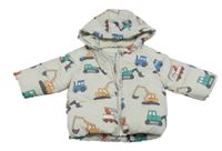 Světlešedá šusťáková zimní bunda s auty a kapucí Primark