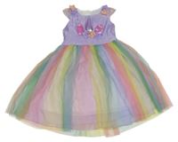 Lila-barevné šaty s 3D květy a rohem a tylovou sukní - jednorožec