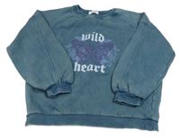 Tmavomodrá mikina s motýlkom a nápismi Primark