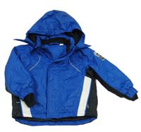 Modro-bielo-čierna šušťáková vzorovaná lyžiarska bunda s kapucňou Lupilu