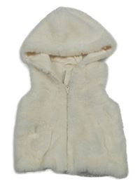 Smotanová kožušinová podšitá vesta s kapucňou F&F