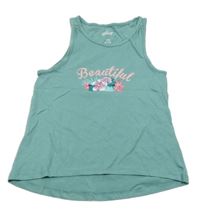 Zelený top s nápisom a kvetmi Alive