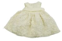 Smetanové slavnostní šaty s 3D květy