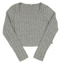 Sivé rebrované úpletové crop tričko Shein