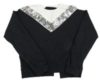 Čierno-biela crop mikina s flitrami Matalan