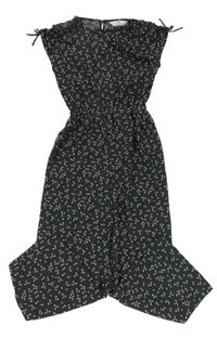 Antracitovo-žluto-růžový květovaný lehký kalhotový overal H&M