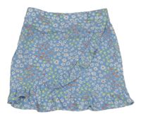 Svetlomodrá kvetovaná sukňa s volánikmi Primark