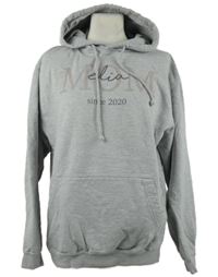 Dámská šedá oversized mikina s nápisem a kapucí 
