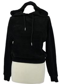 Dámska čierna rebrovaná crop zamatová mikina s kapucňou New Look