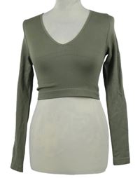 Dámské khaki sportovní elastické crop triko Primark 