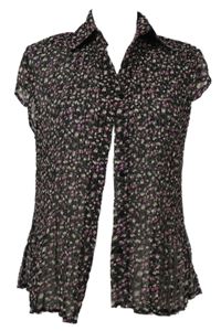 Dámská černá květovaná šifonová plisovaná halenka 