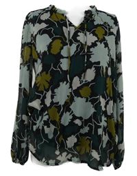 Dámska zeleno-olivovo-sivá vzorovaná šifónová blúzka