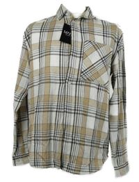 Nové - Pánská béžovo-bílá kostkovaná košile Boohoo