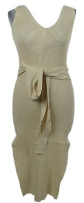 Dámské béžové žebrované pletené šaty s páskem Giorgia 