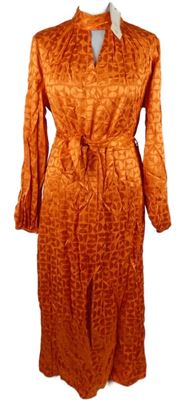 Dámské cihlově červené vzorované saténové midi šaty s páskem TU 