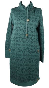 Dámské petrolejovo-tmavomodré vzorované teplákové šaty s komínovým límcem Gina 