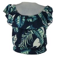 Dámska tmavomodro-modrá kvetovaná crop blúzka s odhalenými rameny Page One