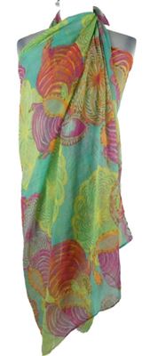 Dámské zeleno-růžovo-oranžové vzorované pareo 