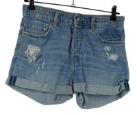 Dámske svetlomodré rifľové kraťasy s vyšúchaním H&M