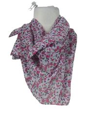 Dámský bílo-růžový kytičkovaný šátek