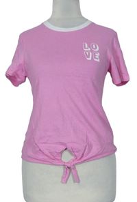 Dámske ružové tričko s nápisom a uzlom zn. Primark