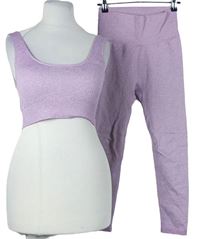 2set - Dámský lila žebrovaný sportovní crop top + legíny 