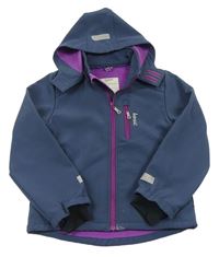 Tmavomodro-fialová softshellová bunda s kapucí 
