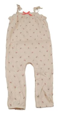 Světlerůžový květinový kalhotový overal