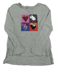 Šedé triko se srdíčky z flitrů GAP