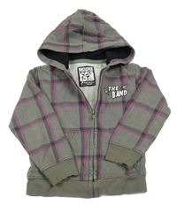 Sivo-čierno-ružová kockovaná prepínaci mikina s nápisom a kapucňou C&A