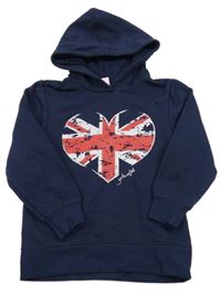 Tmavomodrá mikina so srdiečkom a kapucňou Dopodopo