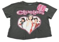 Nové - Sivé crop tričko s obrázkom