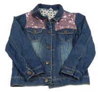 Modrá rifľová bunda s flitrami