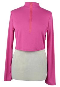 Dámske ružové rebrované crop tričko s rolákom a zipsom Shein
