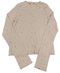 Pudrové crop tričko s kvietkami H&M