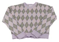 Lila-sivý károvaný crop sveter Primark