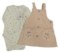 Nové - 2set - Světlerůžové manšestrové šaty s čumáky + vzorované body F&F