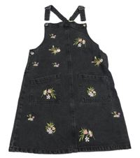 Tmavošedé riflové laclové šaty s výšinkami květů Denim Co.